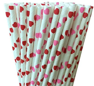 Pink and Red Paper Straws Valentine's Day party supplies