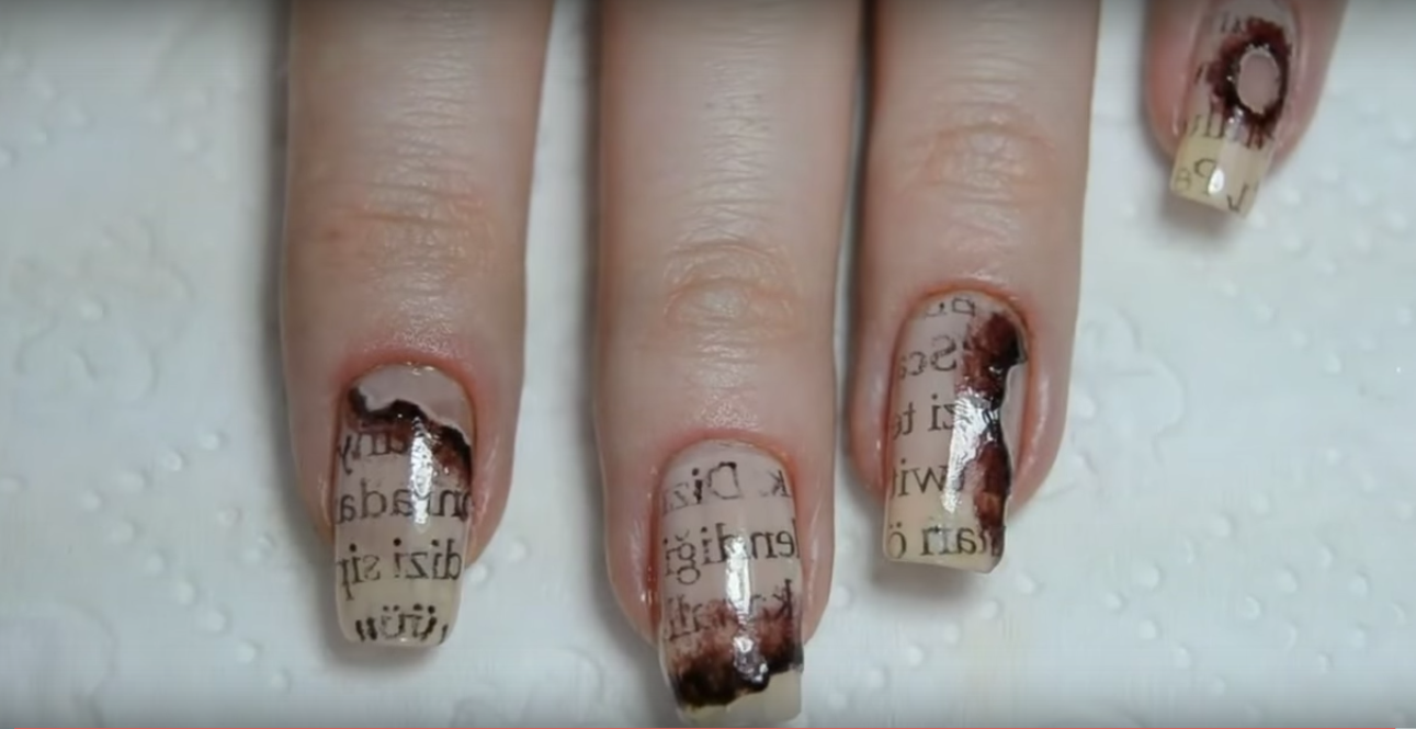 burnt paper DIY Halloween Nail Art