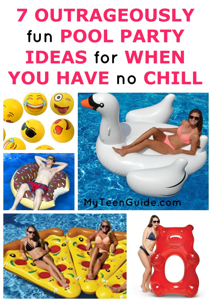 Summer is here, and summer party ideas are high on my list right now especially ideas I can use for the pool. I have been seriously laughing and am losing every ounce of chill I have over the pool party ideas. A giant swan? Floating pizza? How about Emojis bouncing all over the pool? I have to get my hand on all of these. Take a look at all of my ideas below, and see if you can make it through this list of pool party ideas without losing it. Add one or all of these and you'll have an epic pool party without even trying. These pool party ideas for teens are so epic, I just can't stand it. Ready to see all the ideas ?