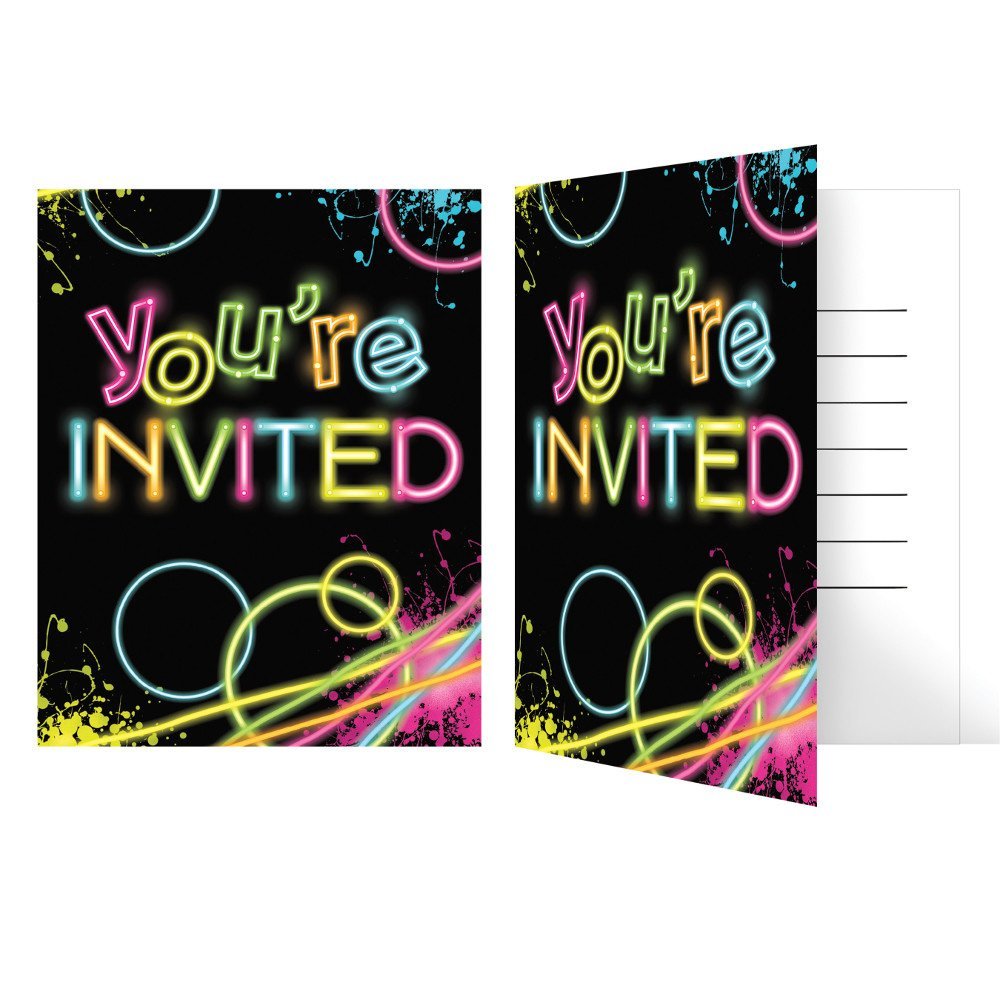 Glow Party Birthday Party Invitations, from Amazon, is a set of 8 invitations.