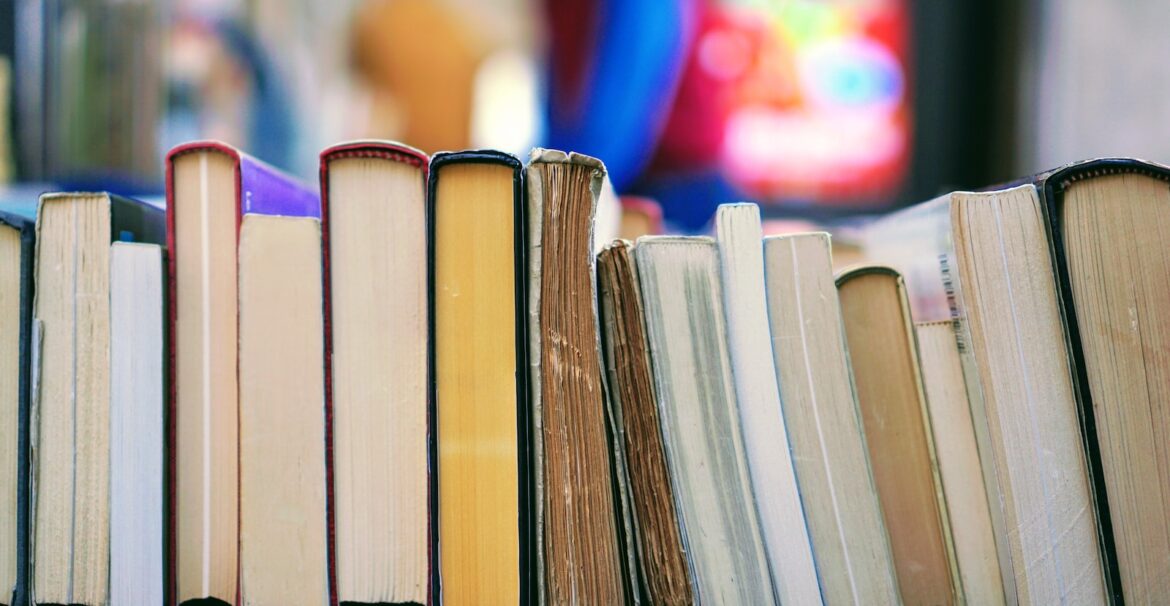 book lot on table